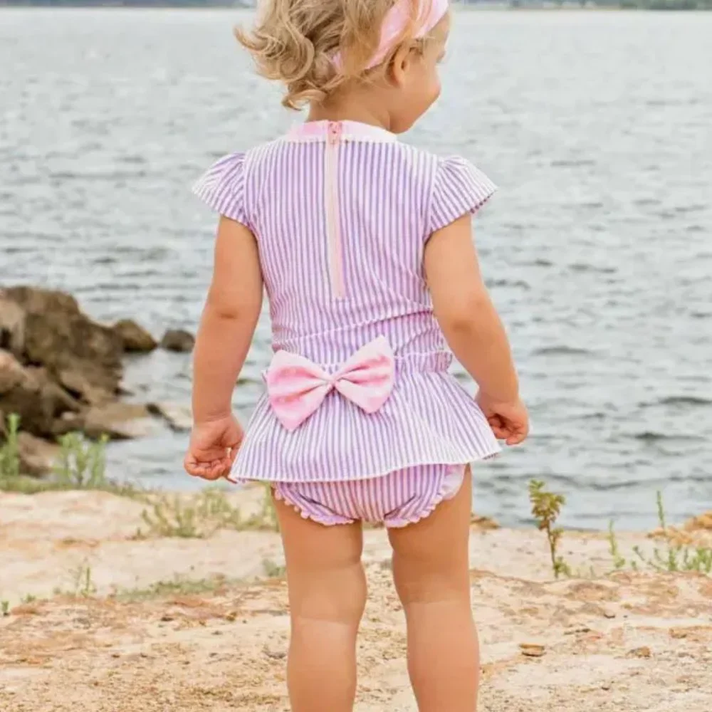Lilac Seersucker Peplum One Piece Swimsuit